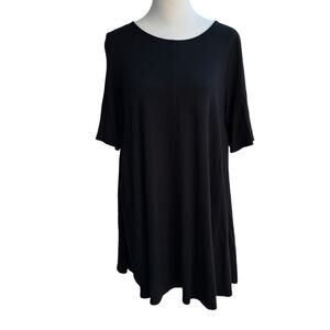 EILEEN FISHER Short Sleeve Jersey Tunic Top Shirt Black MINI Dress Womens Small